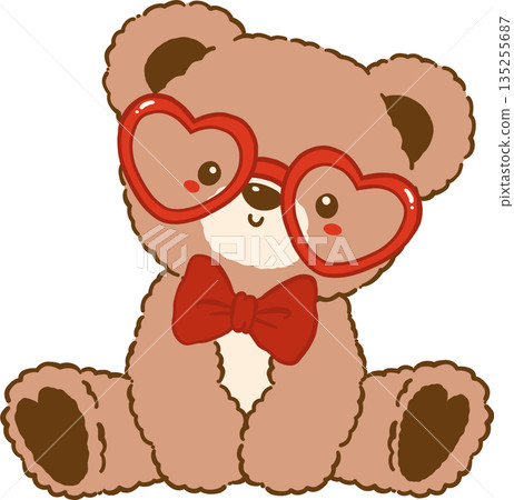Valentine Teddy Bear wears Heart Glasses and Bow Tie Hand Drawn Valentine Teddy Bear wears Heart Glasses and Bow Tie Hand Drawn 135255687