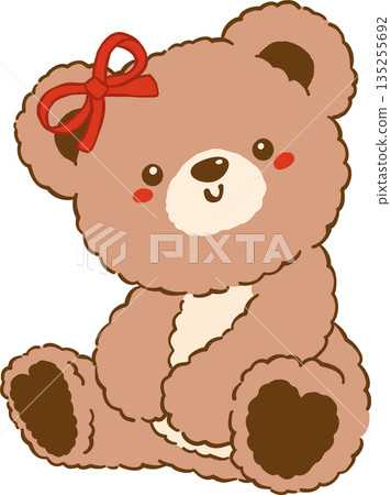 Valentine Teddy Bear Girl wears Bow Hand Drawn Valentine Teddy Bear Girl wears Bow Hand Drawn 135255692