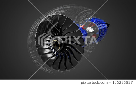 Jet engine inside - on grey background - 3D illustration 135255837