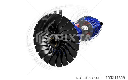 Jet engine inside - on white background - 3D illustration 135255839