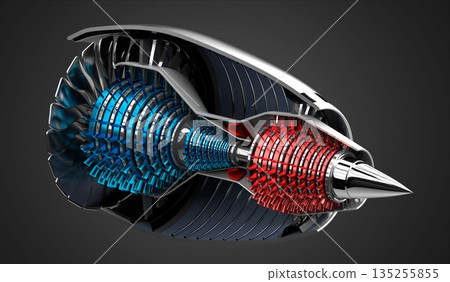 Jet engine inside - on grey background - 3D illustration Jet engine inside - on grey background - 3D illustration 135255855