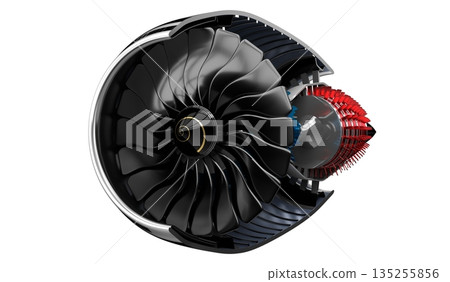 Jet engine inside - on white background - 3D illustration 135255856