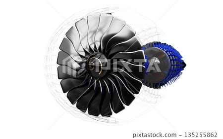 Jet engine inside - on white background - 3D illustration 135255862