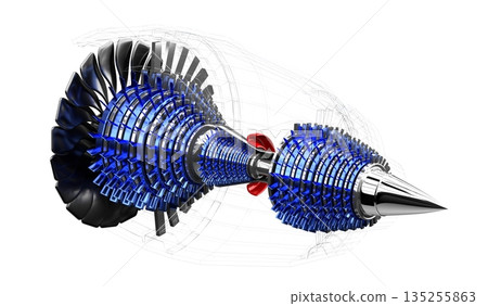 Jet engine inside - on white background - 3D illustration 135255863