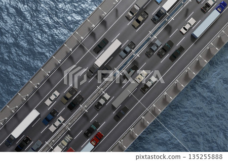 Cars on a highway - 3D illustration Cars on a highway - 3D illustration 135255888