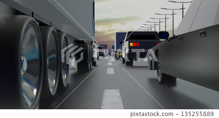 Cars on a highway - 3D illustration 135255889