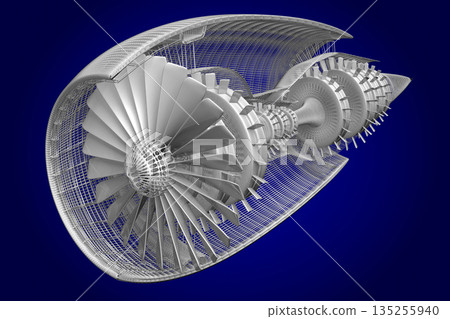 Cross section of jet engine isolated on blue background 135255940