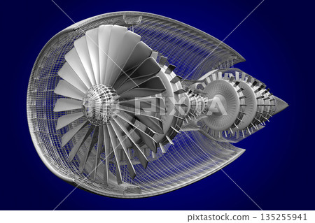 Cross section of jet engine isolated on blue background 135255941