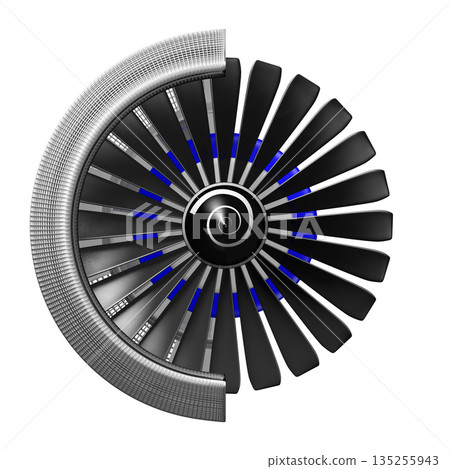 Cross section of jet engine isolated on white background 135255943