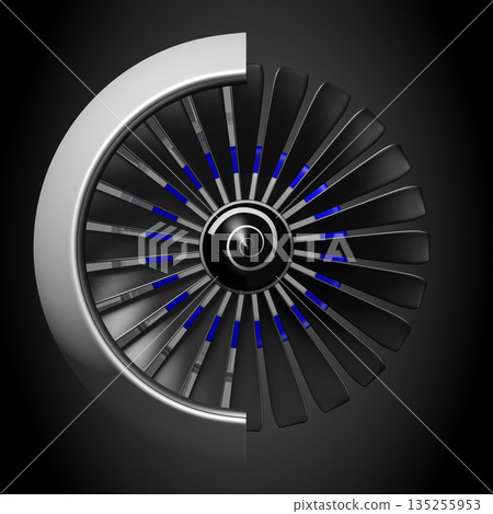 Cross section of jet engine isolated on black background 135255953