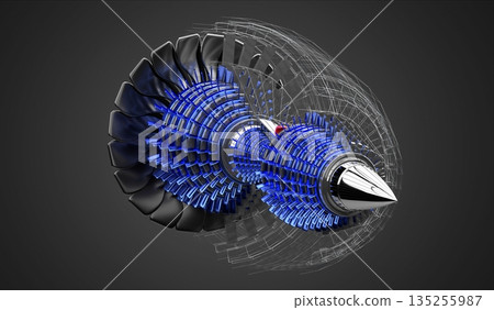 Jet engine inside - on grey background - 3D illustration Jet engine inside - on grey background - 3D illustration 135255987
