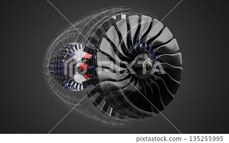 Jet engine inside - on grey background - 3D illustration 135255995