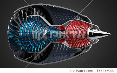Jet engine inside - on grey background - 3D illustration Jet engine inside - on grey background - 3D illustration 135256000