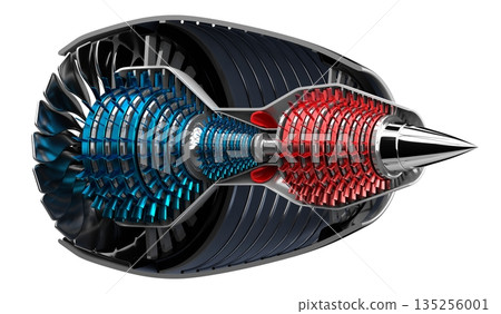 Jet engine inside - on white background - 3D illustration Jet engine inside - on white background - 3D illustration 135256001