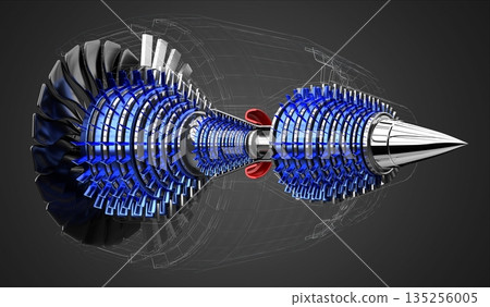 Jet engine inside - on grey background - 3D illustration Jet engine inside - on grey background - 3D illustration 135256005