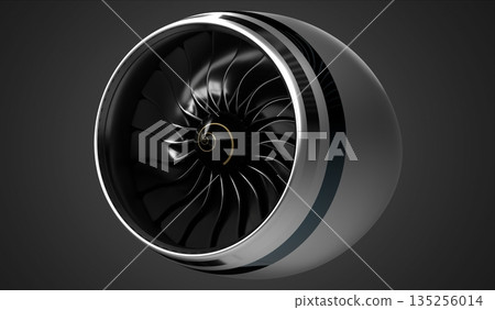 Jet engine isolated on grey background - 3D illustration Jet engine isolated on grey background - 3D illustration 135256014