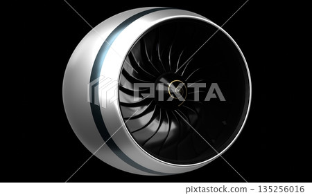 Jet engine isolated on black background - 3D illustration 135256016