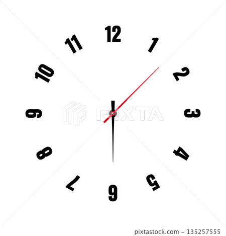 Mechanical clock face with arabic numerals, bezel. Watch dial with minute, hour marks and numbers. Timer or stopwatch element. Blank measuring circle scale with divisions. Vector illustration Mechanical clock face with arabic numerals, bezel. Watch dial with minute, hour marks and numbers. Timer or stopwatch element. Blank measuring circle scale with divisions. Vector illustration 135257555