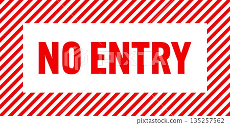 Warning sign with red and white diagonal lines. Attention, danger or caution symbol. Construction site signage, road safety notice, hazard banner, security alert shield. Vector illustration Warning sign with red and white diagonal lines. Attention, danger or caution symbol. Construction site signage, road safety notice, hazard banner, security alert shield. Vector illustration 135257562