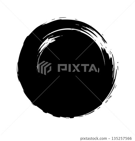 Grunge circle, brush strokes, lines, ink smudges, hand-drawn scribble shape. Handmade sketchy mark, acrylic stains, charcoal streaks. Paint texture, dry brush effect. Vector illustration 135257566