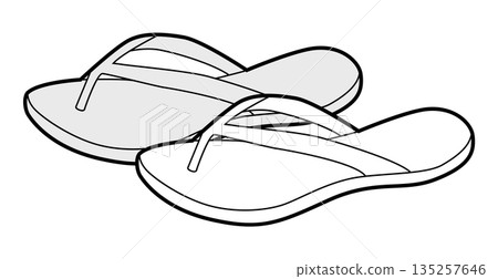 Flip flop sandal shoe women sketch pair. Classic thong beach footwear for summer casual outfit. Technical  135257646