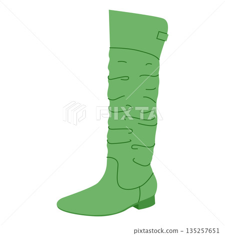 Green wrapped slouchy knee-high boot women flat pair. Ruched texture with buckle detail for boho, ethnic. Technical 135257651