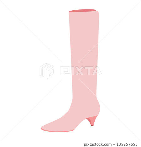 Pink kitten heel knee-high shoes women color flat pair. Slim shaft with low heel for autumn, stylish chic wear. Technica 135257653