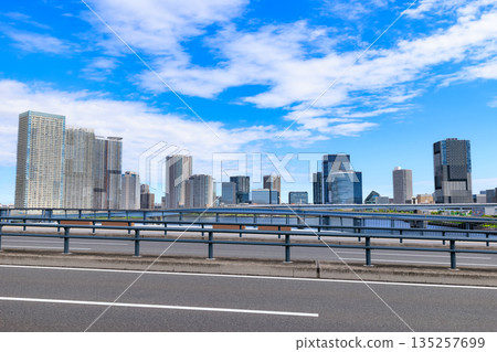 東京江東區 Kan-ni Dori 沿線的城市景觀（豐洲大橋附近） 135257699