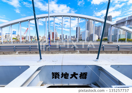 東京中央區 Kan-ni Dori 沿線的城市景觀（築地橋附近） 135257737