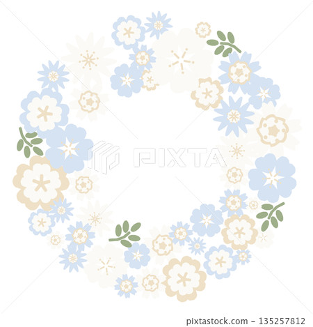 Easy papercraft style light blue and white flower wreath (no main lines, vector) Easy papercraft style light blue and white flower wreath (no main lines, vector) 135257812