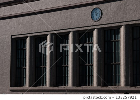 Retro landscape with old windows and clocks Retro landscape with old windows and clocks 135257921