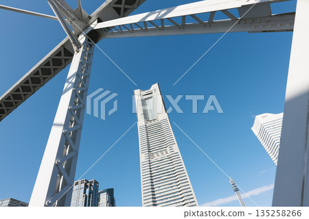 Landmark Tower and the steel frame of Minato No. 2 Bridge on the Kishamichi Road 135258266