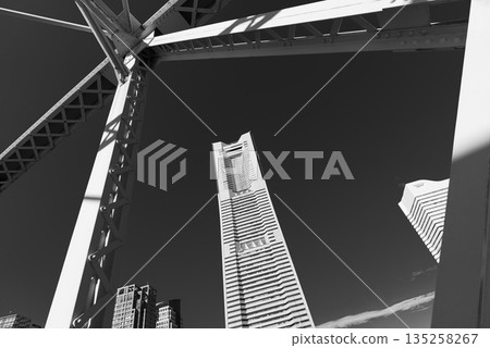 Landmark Tower and the steel frame of Minato No. 2 Bridge on the Kishamichi Road 135258267