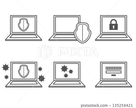 Laptop icon illustration set, password entry, lock, antivirus, etc. Laptop icon illustration set, password entry, lock, antivirus, etc. 135258421