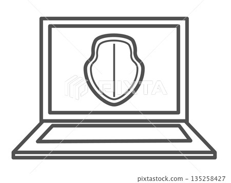 Icon illustration of a shield protecting a laptop Icon illustration of a shield protecting a laptop 135258427