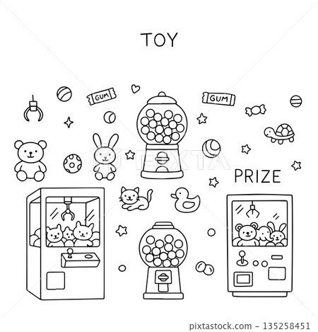 Vector illustration of Toy Claw Machine (Crane Machine) and Gum Ball Machine. 135258451