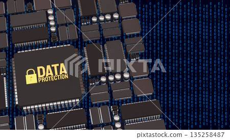 Advanced Data Protection Technology on Secure Computer Chip 3d render. Advanced Data Protection Technology on Secure Computer Chip 3d render. 135258487