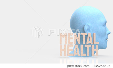 Mental Health Awareness Concept with Human Mind Profile Illustration 3d render. 135258496