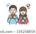 Searching on a smartphone and coming up with ideas, vector illustration material set of men and women in their 20s and 30s, couples_color 135258654