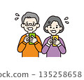 Vector illustration material set of middle-aged and elderly men and women panicking when operating a smartphone_Color 135258658