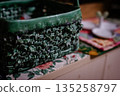 Retro green ceramic basket 135258797