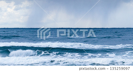 The rough Sea of Japan seen from the coast of Higashihama in Tottori, San'in region, in snowy winter The rough Sea of Japan seen from the coast of Higashihama in Tottori, San'in region, in snowy winter 135259097