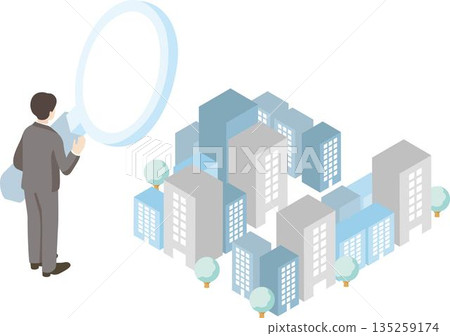 Isometric illustration of job search and company research. Concept material for job hunting and recruitment business. Isometric illustration of job search and company research. Concept material for job hunting and recruitment business. 135259174
