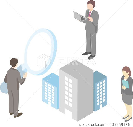 Isometric illustration of job search and company research. Concept material for job hunting and recruitment business. 135259176