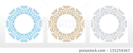 Set of decorative frames Elegant vector element for design in Eastern style, place for text. Floral colored borders. Lace illustration for invitations and greeting cards Set of decorative frames Elegant vector element for design in Eastern style, place for text. Floral colored borders. Lace illustration for invitations and greeting cards 135259367