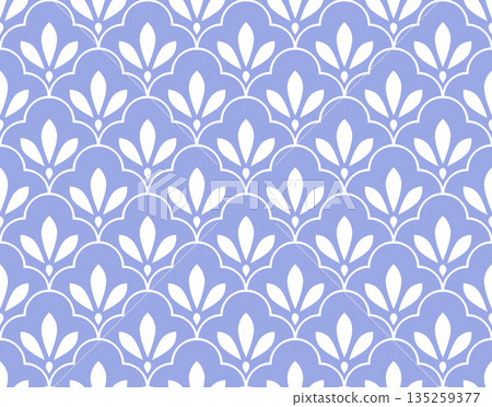 Flower geometric pattern. Seamless vector background. White and blue ornament 135259377