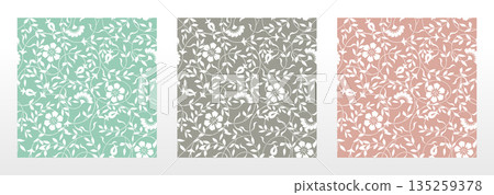 Collection of flower patterns. Seamless vector backgrounds. Colored ornaments. Ornament for fabric, wallpaper, packaging. Decorative prints Collection of flower patterns. Seamless vector backgrounds. Colored ornaments. Ornament for fabric, wallpaper, packaging. Decorative prints 135259378