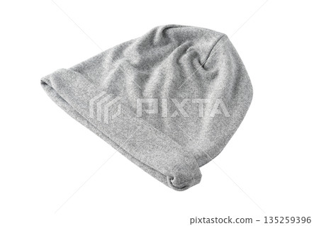 Gray lightweight knit hat on a transparent background (png) 135259396
