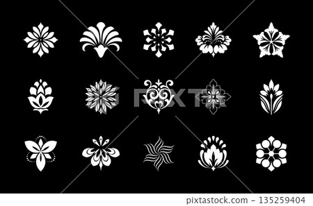 Flower icons set. Isolated elements for design. Vector graphics. Flower collection 135259404