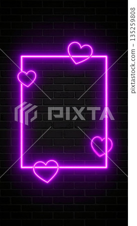 Pink and Purple Neon Heart Frame on Wall Background 135259808